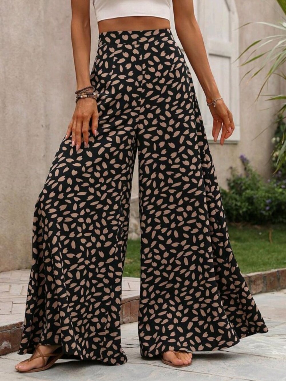Ladies' Full Printed Wide Leg Pants Flowy Pants Fall Cloth For Women